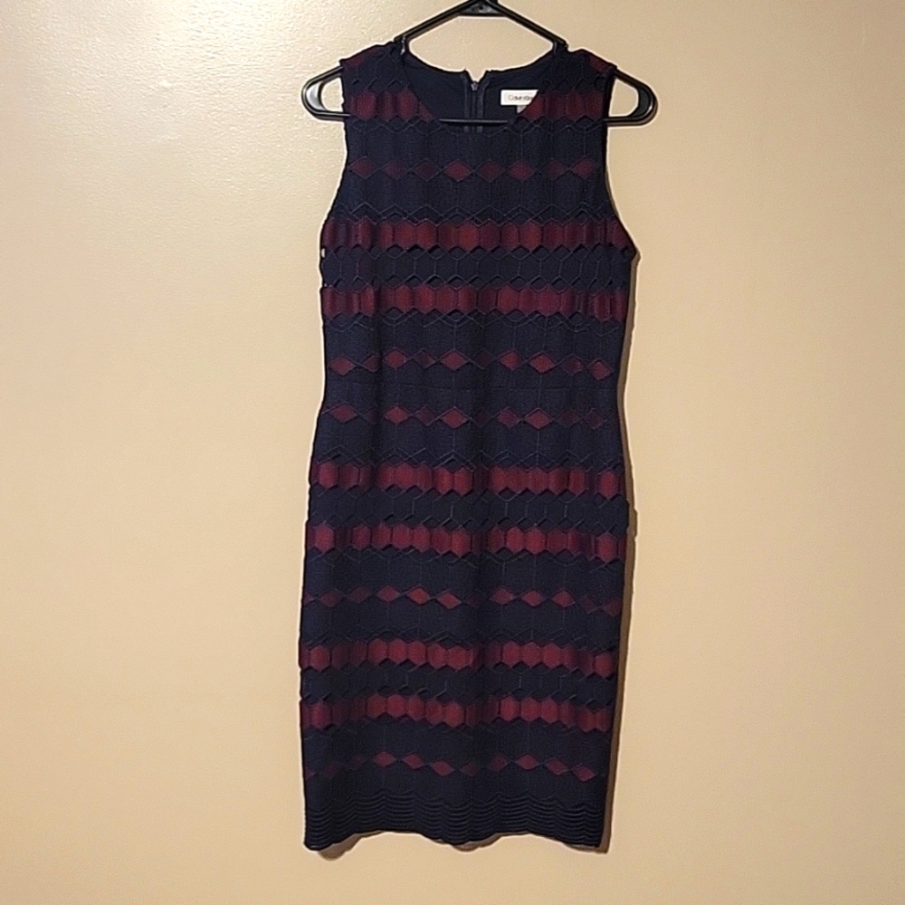Calvin Klein Shift Midi Dress Sleeveless Red/Blue Womens Size 6